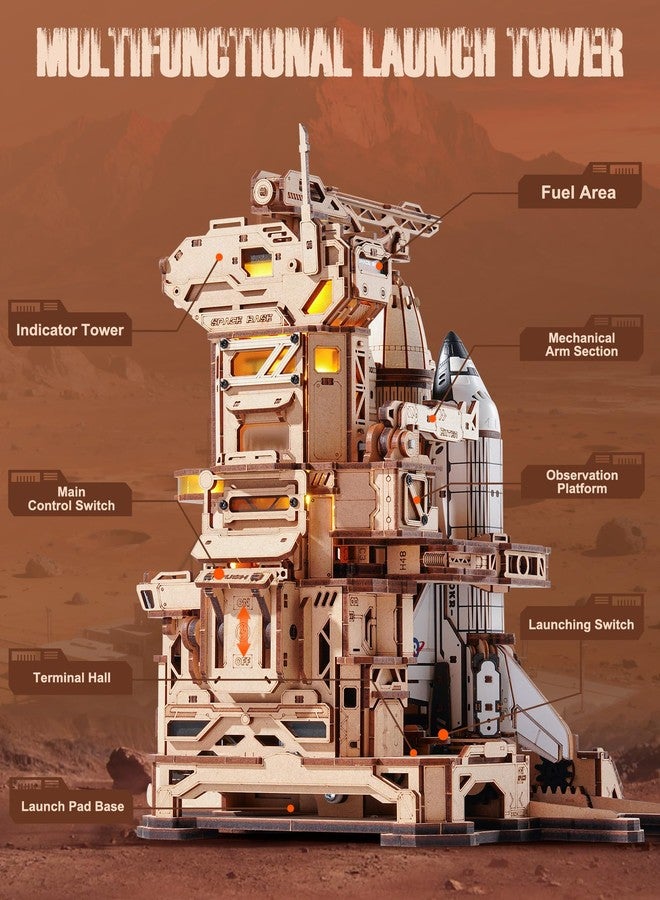 روبوتايم لعبة تركيب مكوك فضائي ثلاثي الأبعاد من روبوتايم، مصنوعة من الخشب، مناسبة للبالغين، تتضمن مجموعة بناء نموذج إطلاق صاروخ ديناميكي مع أضواء، وتُعد هدية مثالية لتزيين سطح المكتب للرجال (446 قطعة، مدة التركيب 8 ساعات). - Image 4